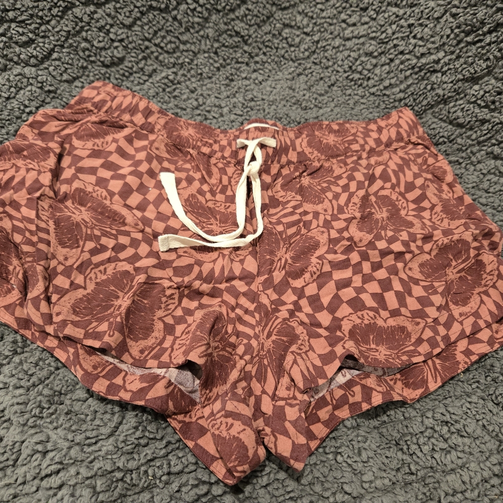 Brown Butterfly Print Shorts